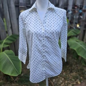 Foxcroft Size 2 White and Black Stars Button Down Shirt Retro Pin Up 90s Y2k